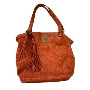 Vintage Y2K Janie Jo Bucket Bag Coral Python Textured Leather Boho Tassel Accent